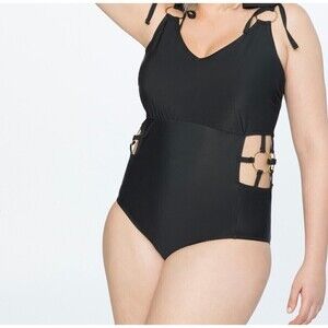 Eloquii One Piece Swimsuit Size 16 W Black NWT Cutout Gold Hardware Underwire